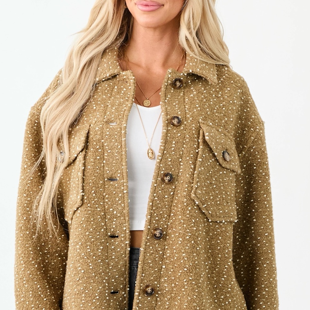 Gee Gee Camel Textured Wool Blend Button Up Jacket Shacket Oversized Size Small